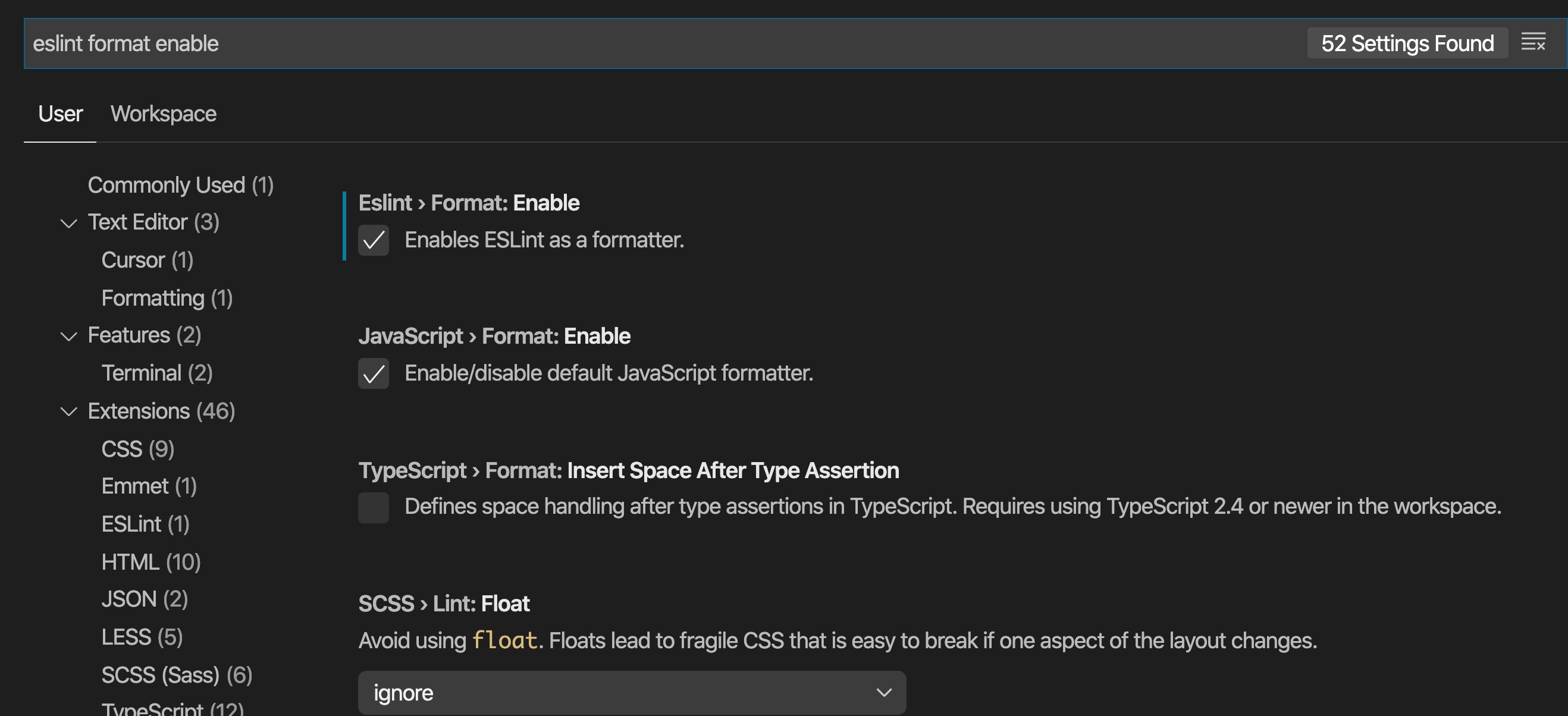 Enabling ESLint as a formatter