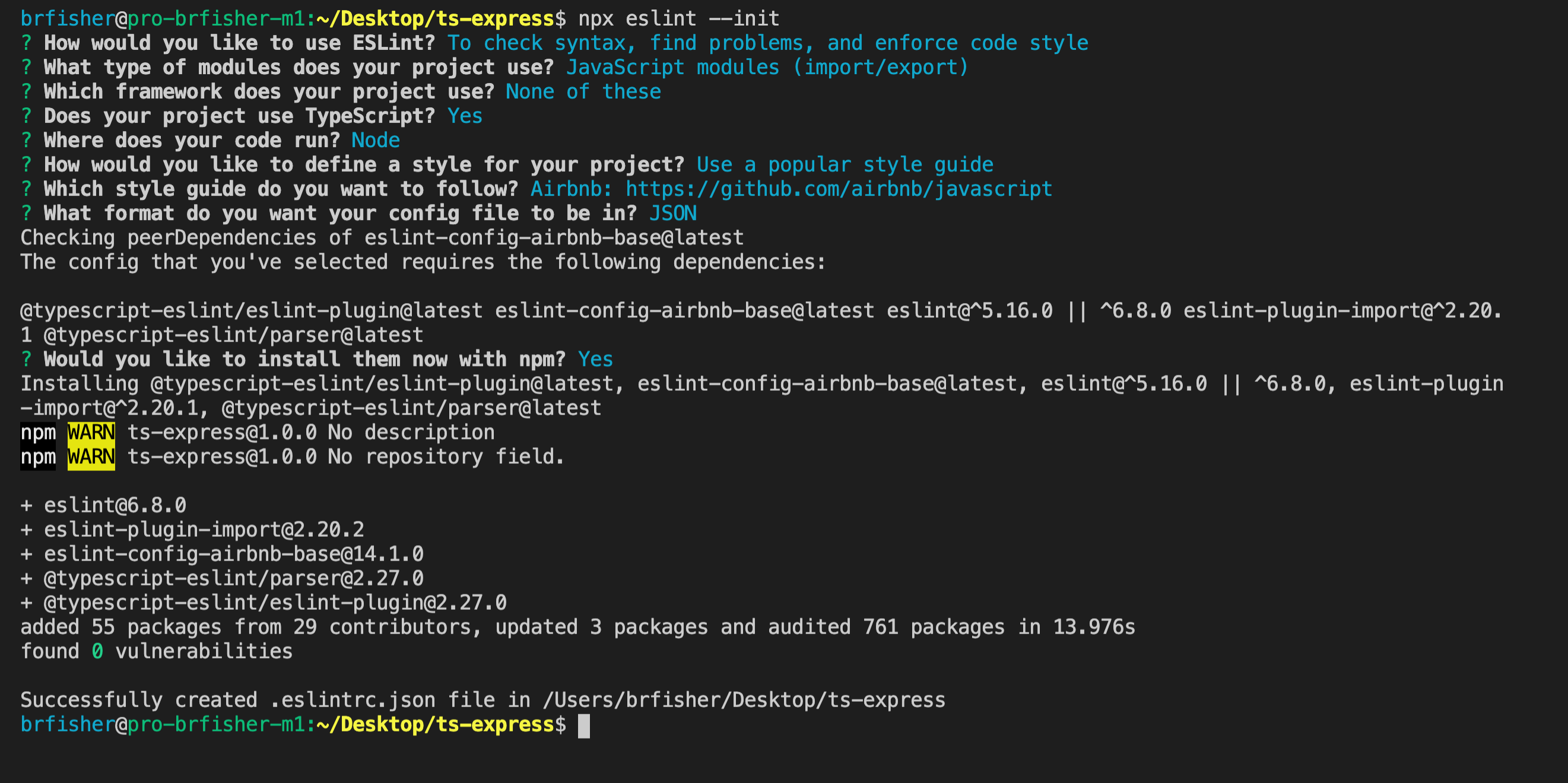 Steps to initialize eslint